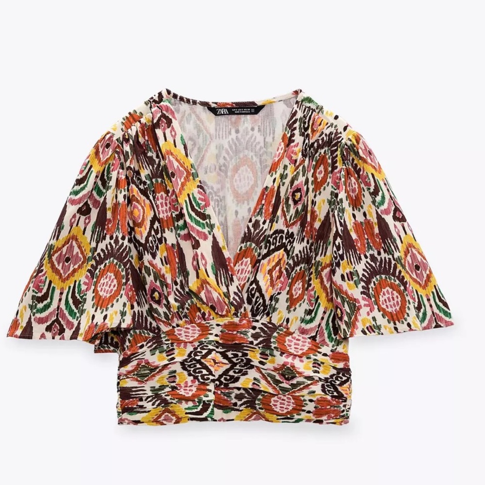 Zara Lined Blended Printed Draped Top